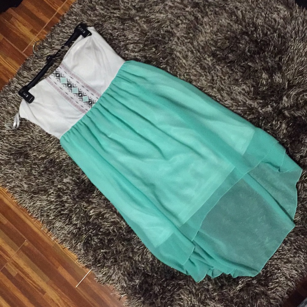 Teal Aztec Strapless Dress